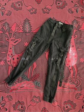 Kids Black Cargo Joggers with Straps